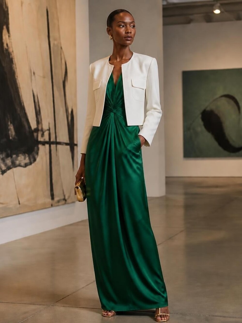 Sandra Cangelazzi Ivory Collarless Linen Jacket